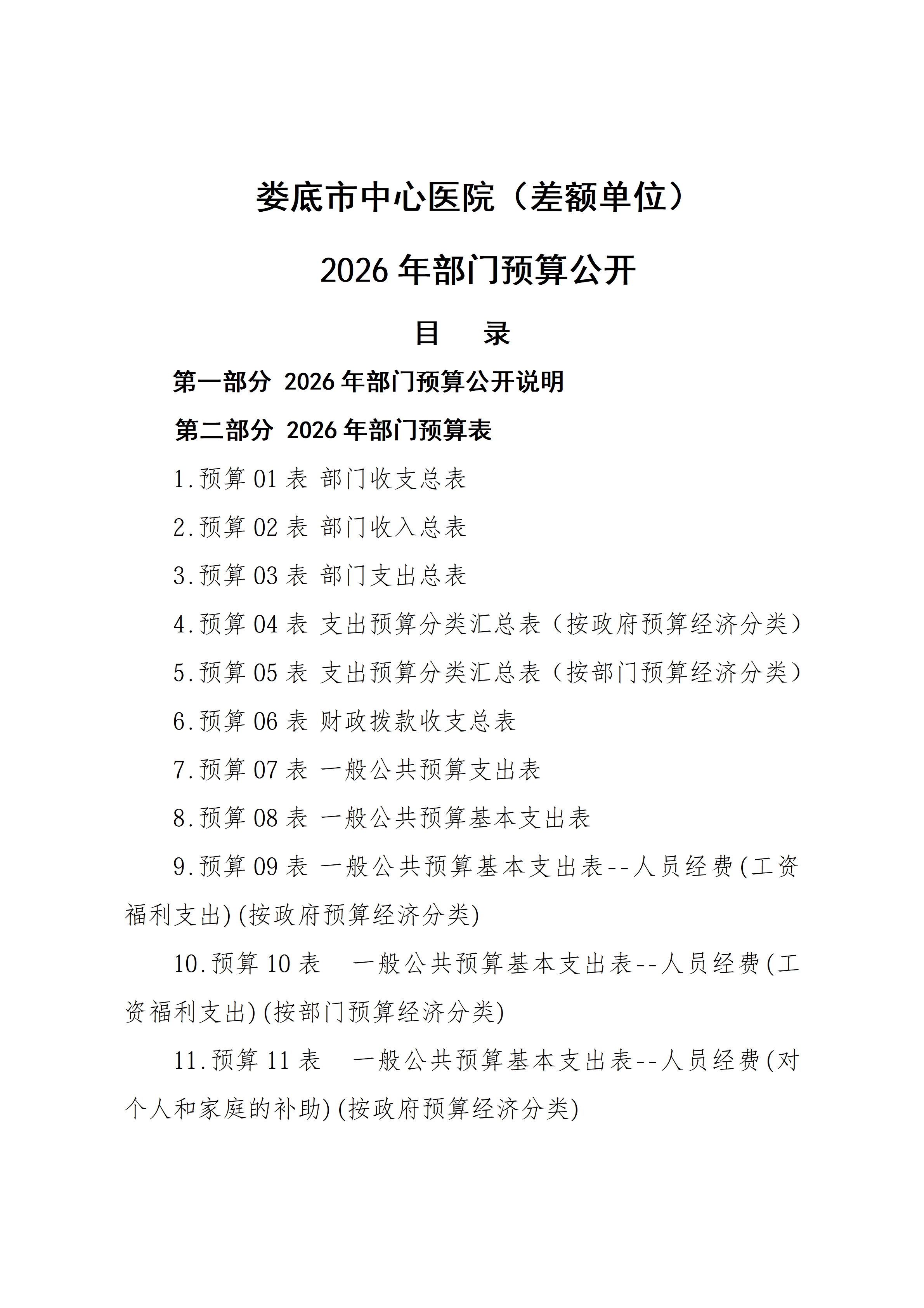 娄底市中心医院（差额单位）2026年部门预算公开